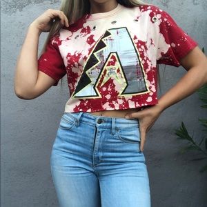 Diamondbacks acid wash eyelet detail crop T-shirt